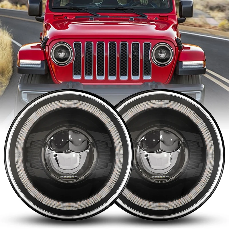 

2 шт. 7-дюймовые фары H4 с ближним/дальнним светом, DRL и янтарными ангельскими глазками для внедорожников 4x4 Jeep Wrangler TJ JK LJ CJ, Land Rover Defender, Hummer, с функцией указателя поворота