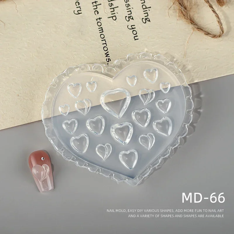 Molde acrílico 3D con forma de corazón y flores para decoración de uñas, diseño artesanal, lazo de amor, molde para uñas, placa de estampado, molde para manicura