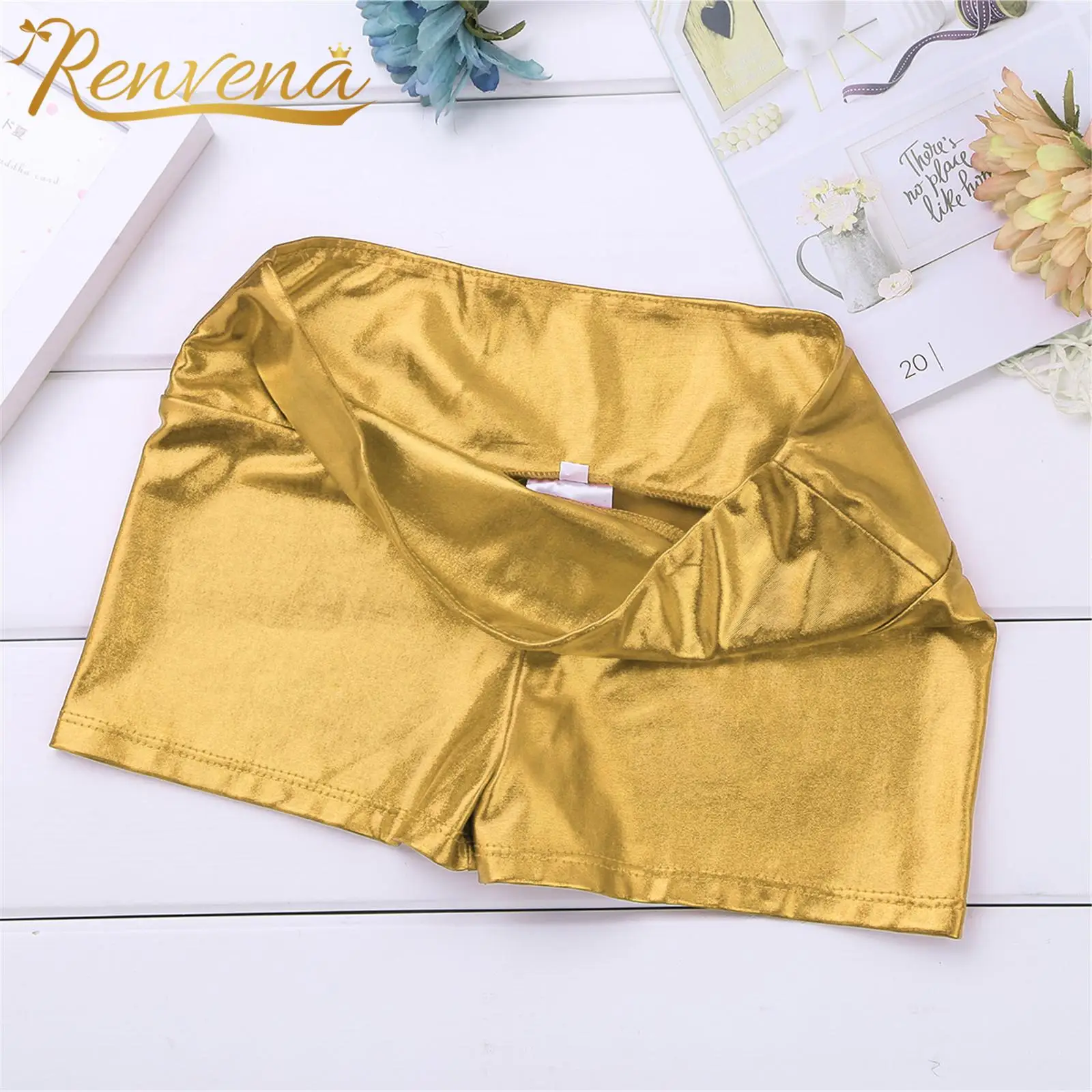 Pantalones cortos de Ballet metálicos brillantes para niños, ropa deportiva para gimnasia, ejercicio, Fitness, entrenamiento, 6-14