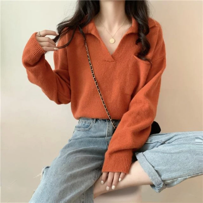 

MRMT 2024 Brand New Loose Short Lapel Outer Wear Inner Cover Long Sleeve Knitted Sweater Women's Student Sweater For Female