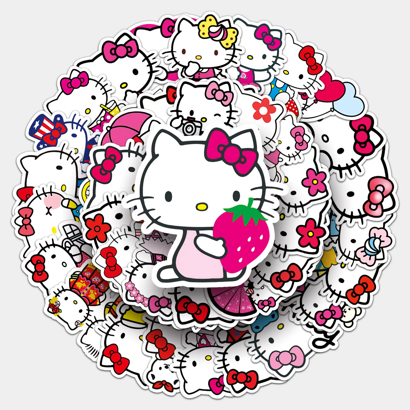 50pcs Hello Kitty Stickers Skateboard Waterproof  Stickers Laptop Skin Cute Anime Stickers Sanrio Phone Case Kawaii Packaging