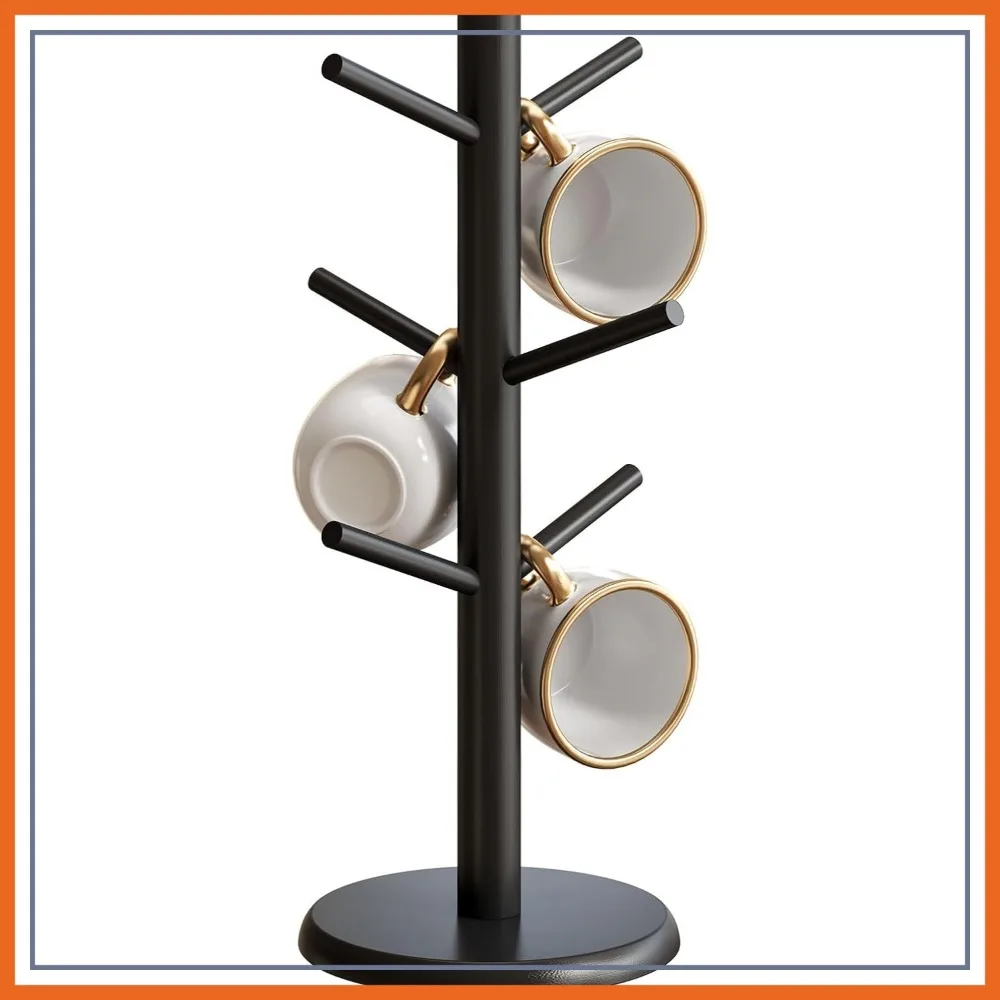 

Coffee Mug Holder Tree with 6 Hooks, Cup Rack for Countertop Storage, Black