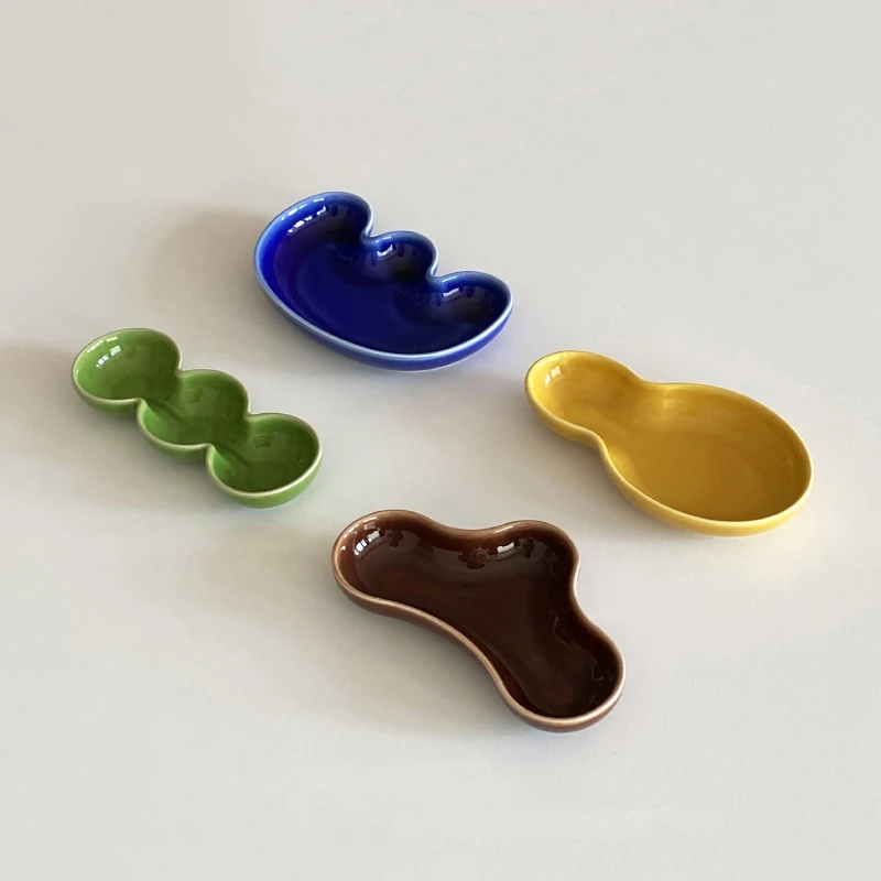 Colorful Ceramic Sauce Plate Wasabi Oil Vinegar Dispenser Container Japanese Korean Style Dining Room Accessories 4 Pcs Set