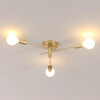 Golden Wrought Iron Three Headed Ceiling Light, E27 Lamp Head Without Light Source, Suitable for Bedroom, Study Rooms, Corridors