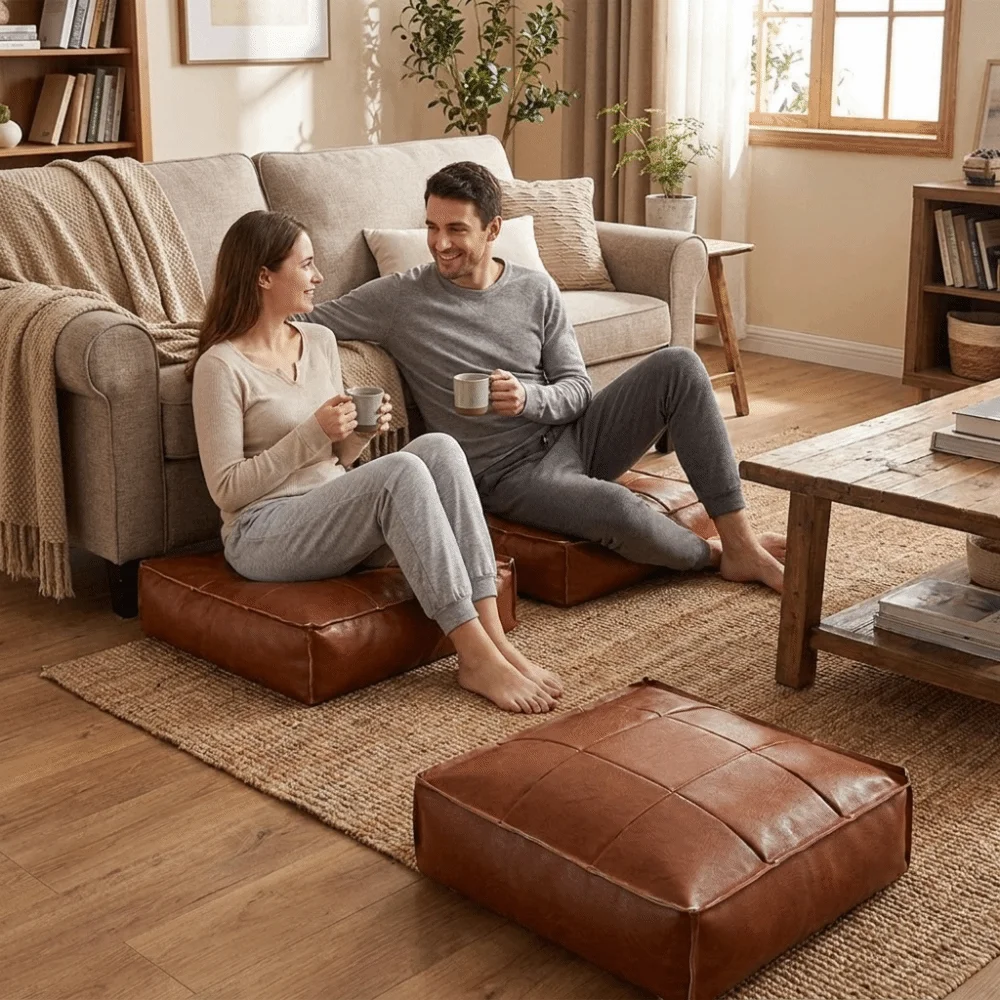Nine Grids PU Leather Tatami Sitting Mat Square Waterproof Storage Leg Bench Thickened Soft Storage Bag Under Desk