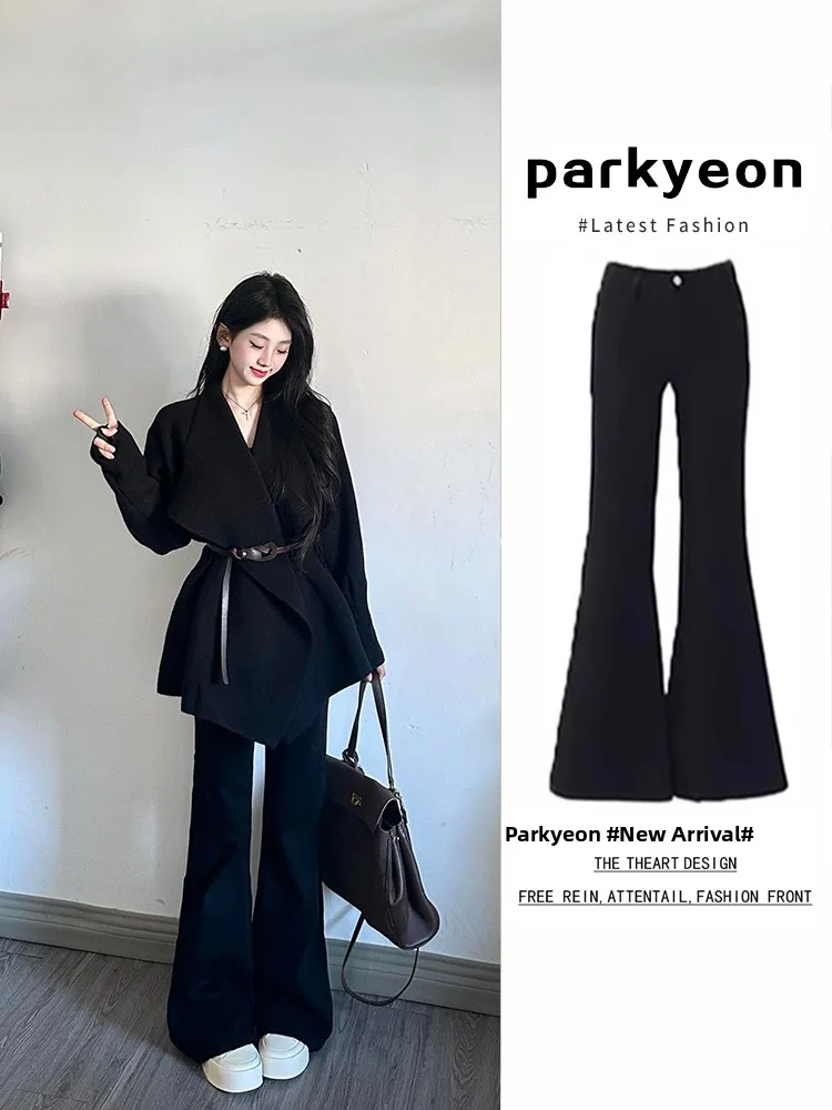 

Retro High Waist Flared Black Denim Jeans Women's Spring Season Versatile Slimming Long Pants Korean Style Wide Leg Pants