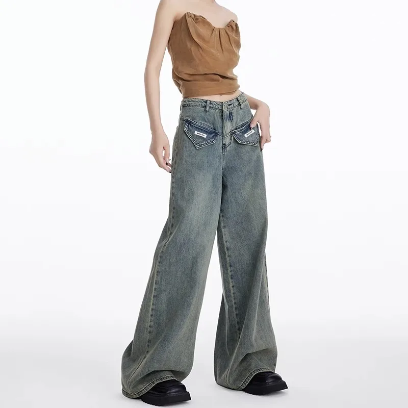 WCFCX STUDIO Loose Floor Jeans Woman Y2k Vintage wide Leg Jeans Streetwear High Waist Fashion Trousers Women