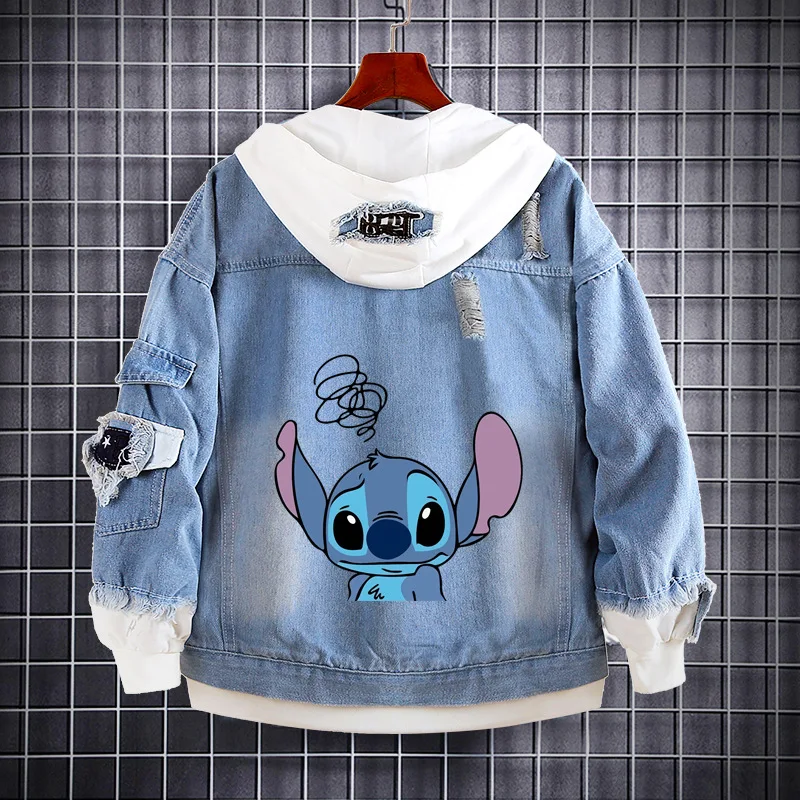 Disney Stitch Kids Denim Hooded Jacket Anime Print Cartoon Cute Casual Sport Loose Jacket Top Boy Girl Jacket Design