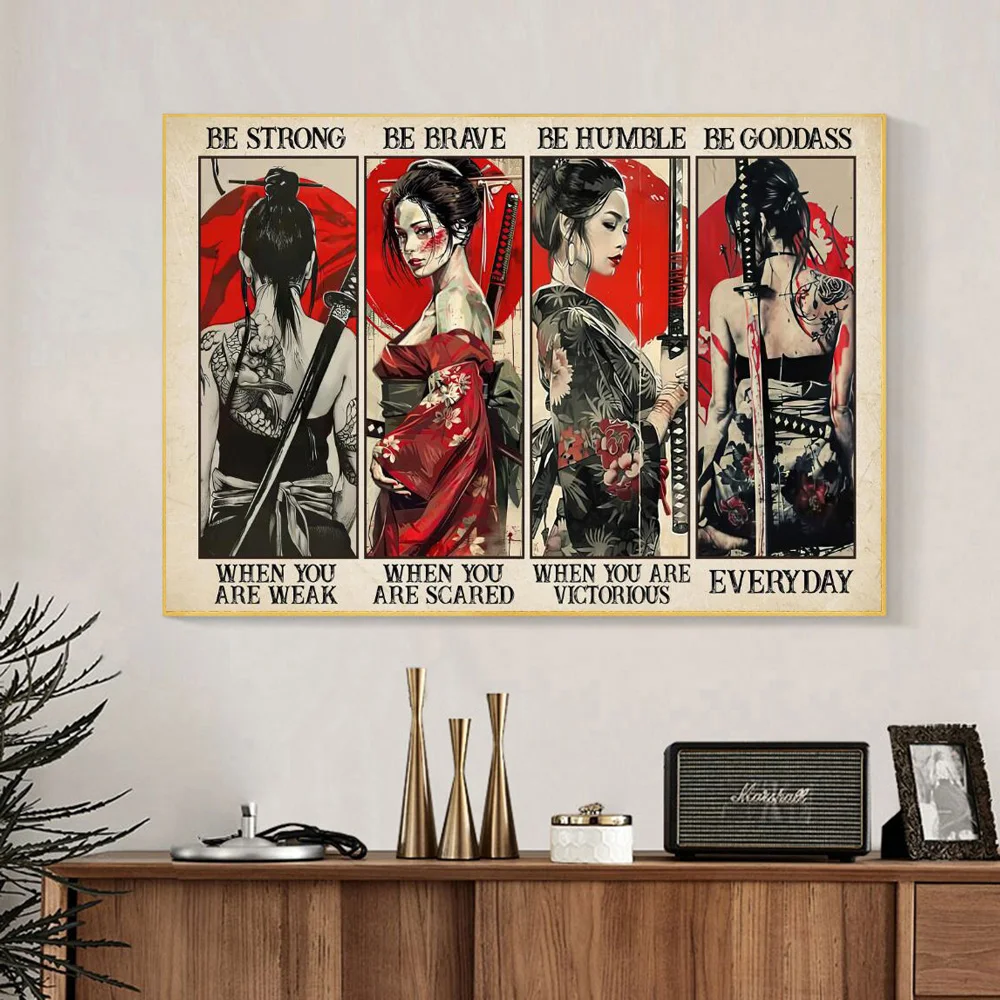 

Motivational Geisha Samurai Vintage Wall Art Prints Japanese Woman Katana Canvas Painting Posters For Living Room Decoration