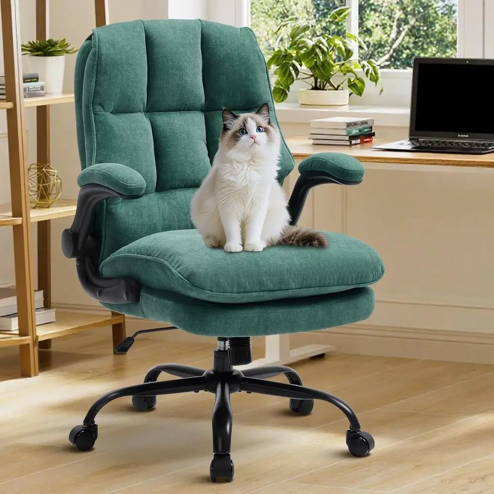 Ergonomic Double-Cushioned Desk Chair for Extended Office Hours with Adjustable Height and Flip-Up Armrests