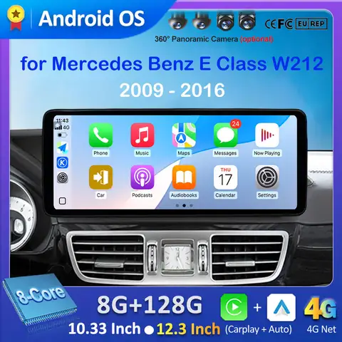 메르세데스 벤츠 E 클래스 W212 2009 - 2016 QLED 스크린 4G 안드로이드 14 Carplay 자동차 액세서리 4G DSP 용 자동차 라디오 멀티미디어 플레이어