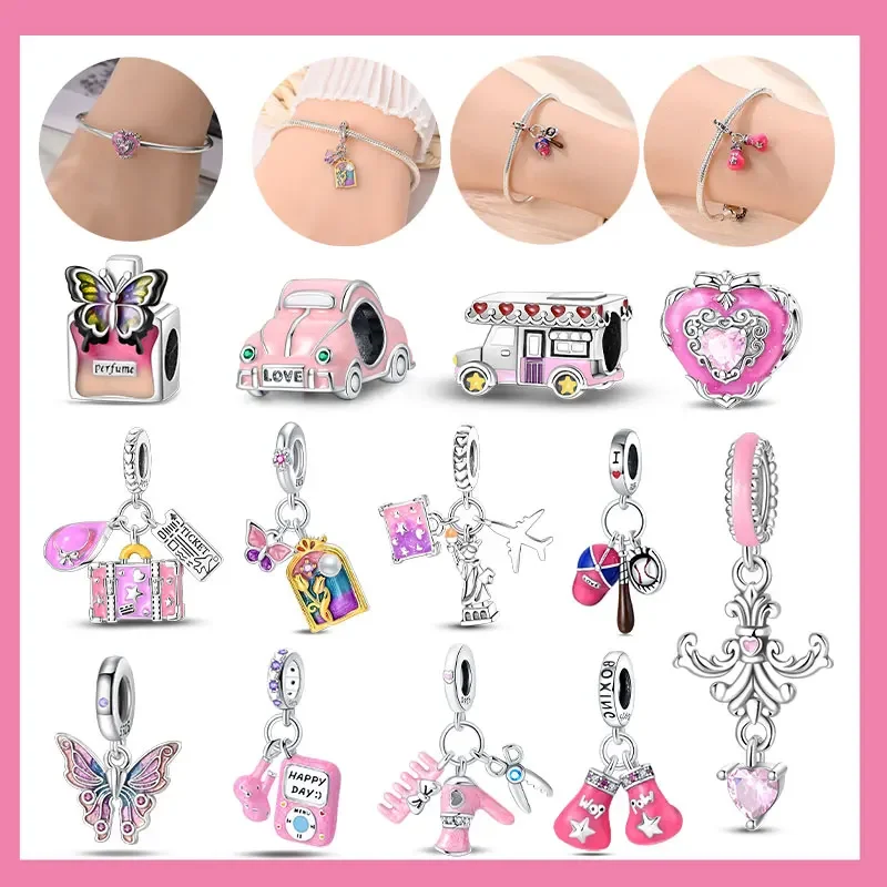

Серебро 925 пробы S925, чаепитие, розовая серия принцессы, подвески в форме сердца, бусина, подходят для оригинального браслета для женщин, ювелирные изделия своими руками, подарок на день рождения