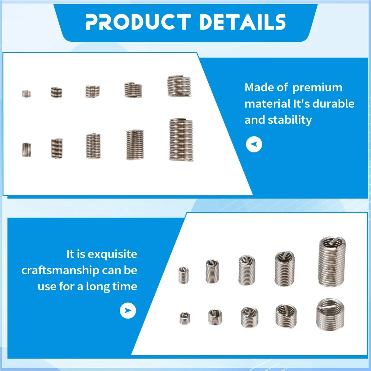 [Y39A]150Pcs Thread Repair Inserts M3 M5 M6 M8 Stainless Steel Heli Coil Thread Repair Insert Wire Thread Insert Assortment