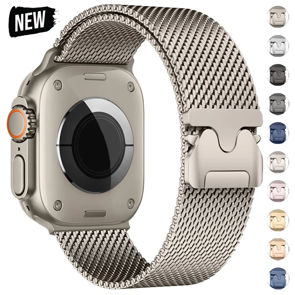 

Миланский ремешок-петля для Apple Watch Band Ultra 2 49 мм 46 мм 45 мм 44 мм 42 мм из нержавеющей стали, металлический для iWatch Series 10 9 8 7 6 5 4