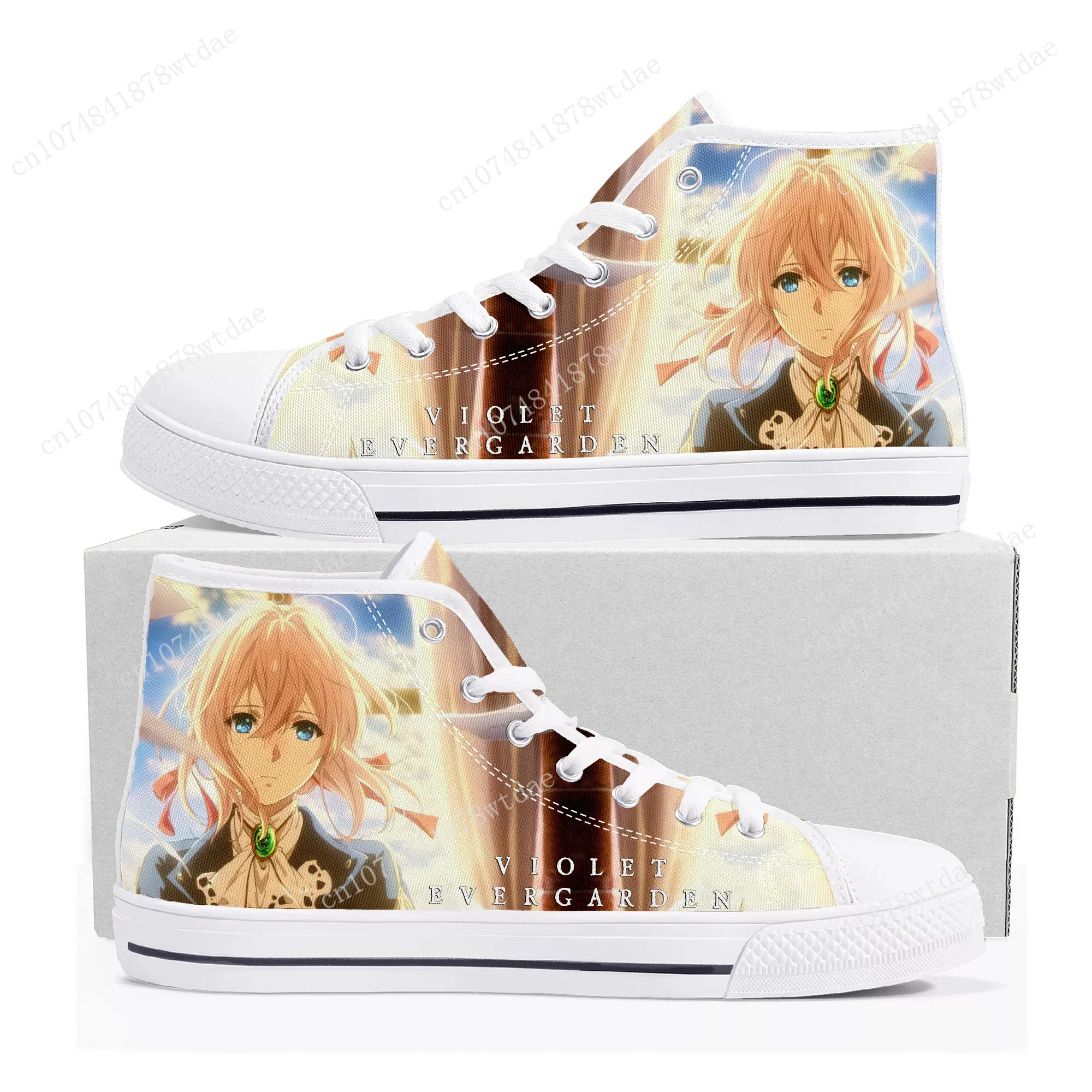 Violet Evergarden Hoge Top Sneakers Heren Dames Tiener Hoge Kwaliteit Canvas Sneaker Anime Strips Manga Paar Aangepaste Schoenen