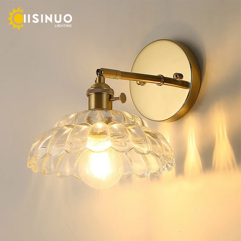 

Up Down Rotate Wall Light Fixture Flower Clear Glass Bedside Night Light E27 Bulb Base for Home Kitchen Dining Room Study Decora