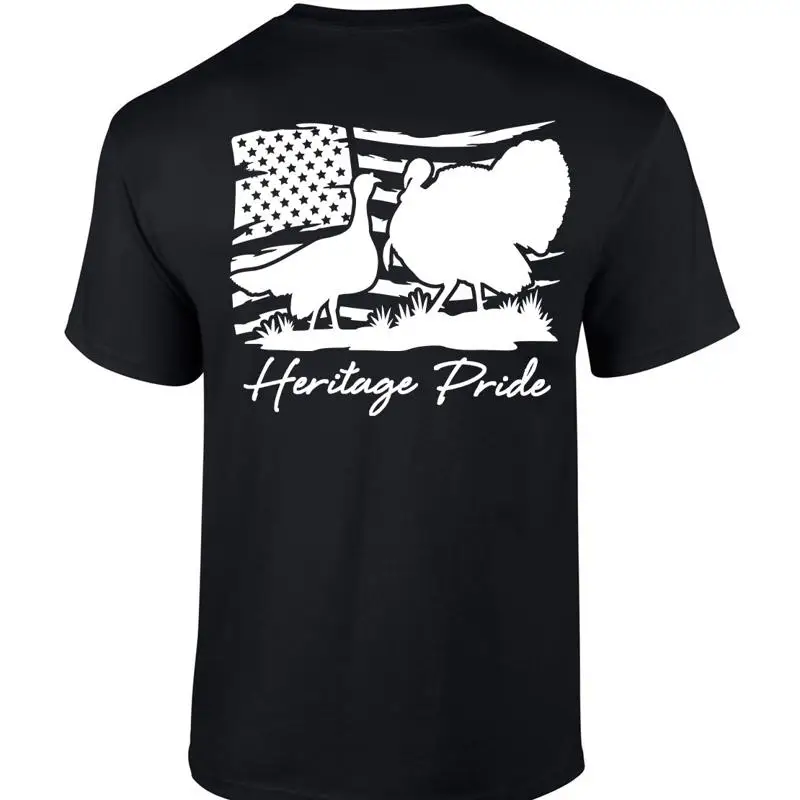 

Heritage Pride Ocellated And Wild Turkey Distressed American Flag Mens T shirt