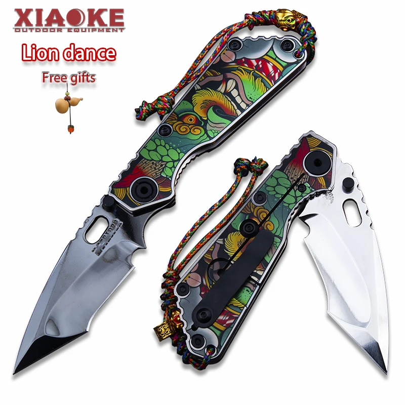 

Premium M390 Mirror DLC Folding Knife with TC4 Titanium Handle Lion Dance Pattern Outdoor Camping EDC Tool Collectible Gift