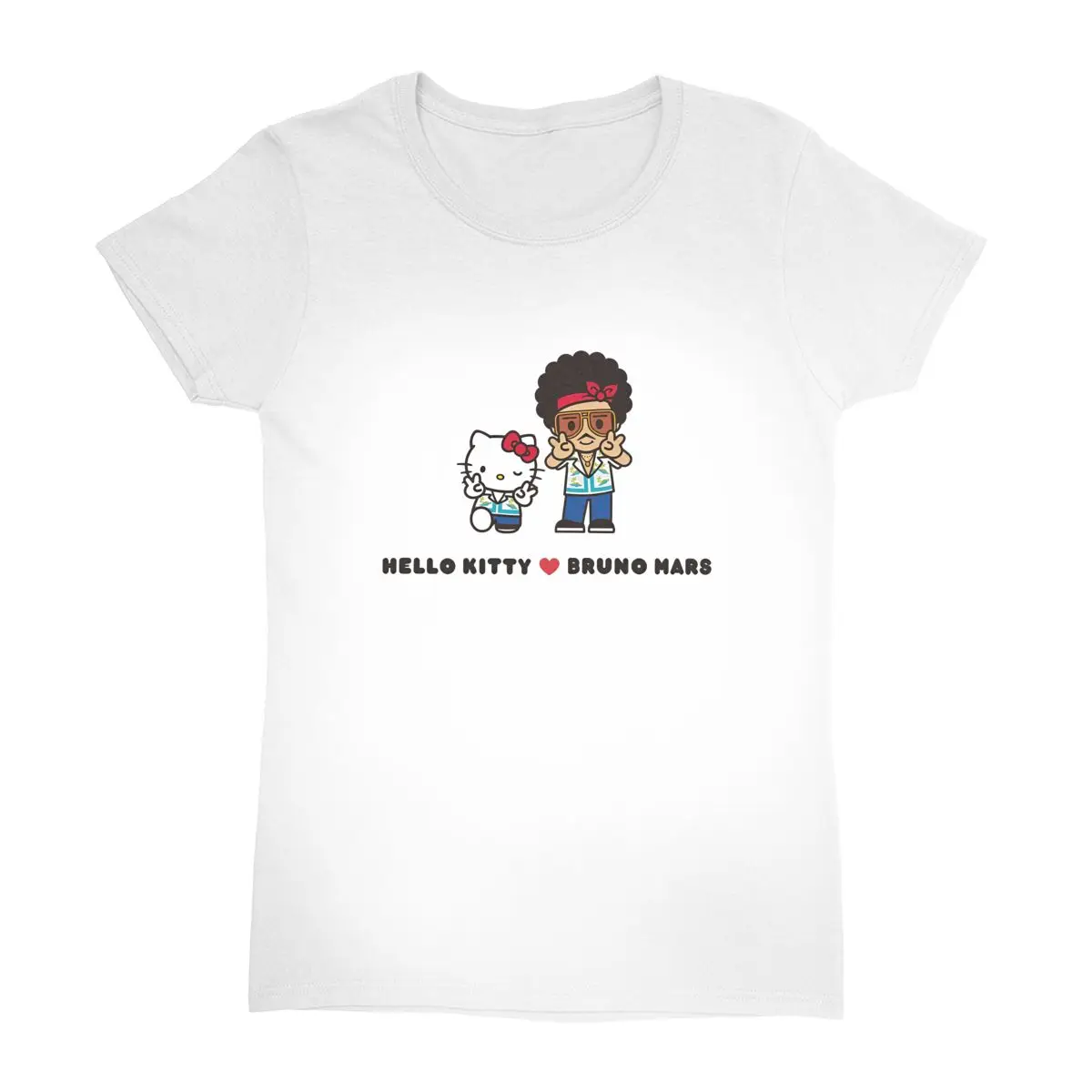 Bruno Mars Hello Kitty T-Shirt Trendy Cool T-Shirts Short Sleeves Y2K Basic Tshirt Beach Simple Round Neck Oversize Clothes