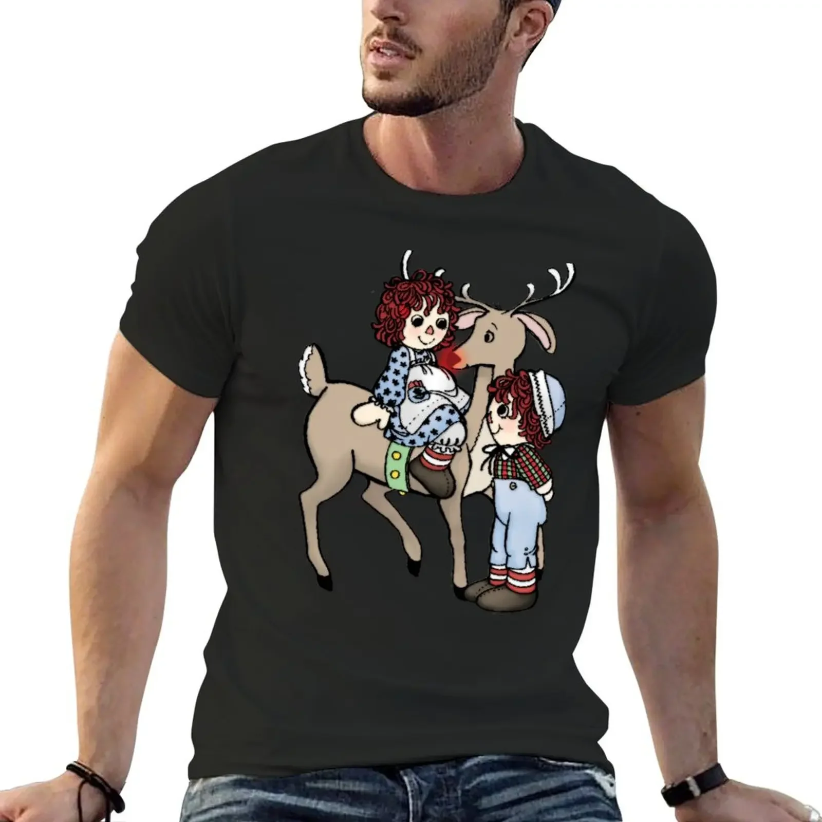 

Raggedy Ann and Andy with Rudolph T-Shirt summer clothes cheap stuff shirts graphic tee mens graphic t-shirts anime