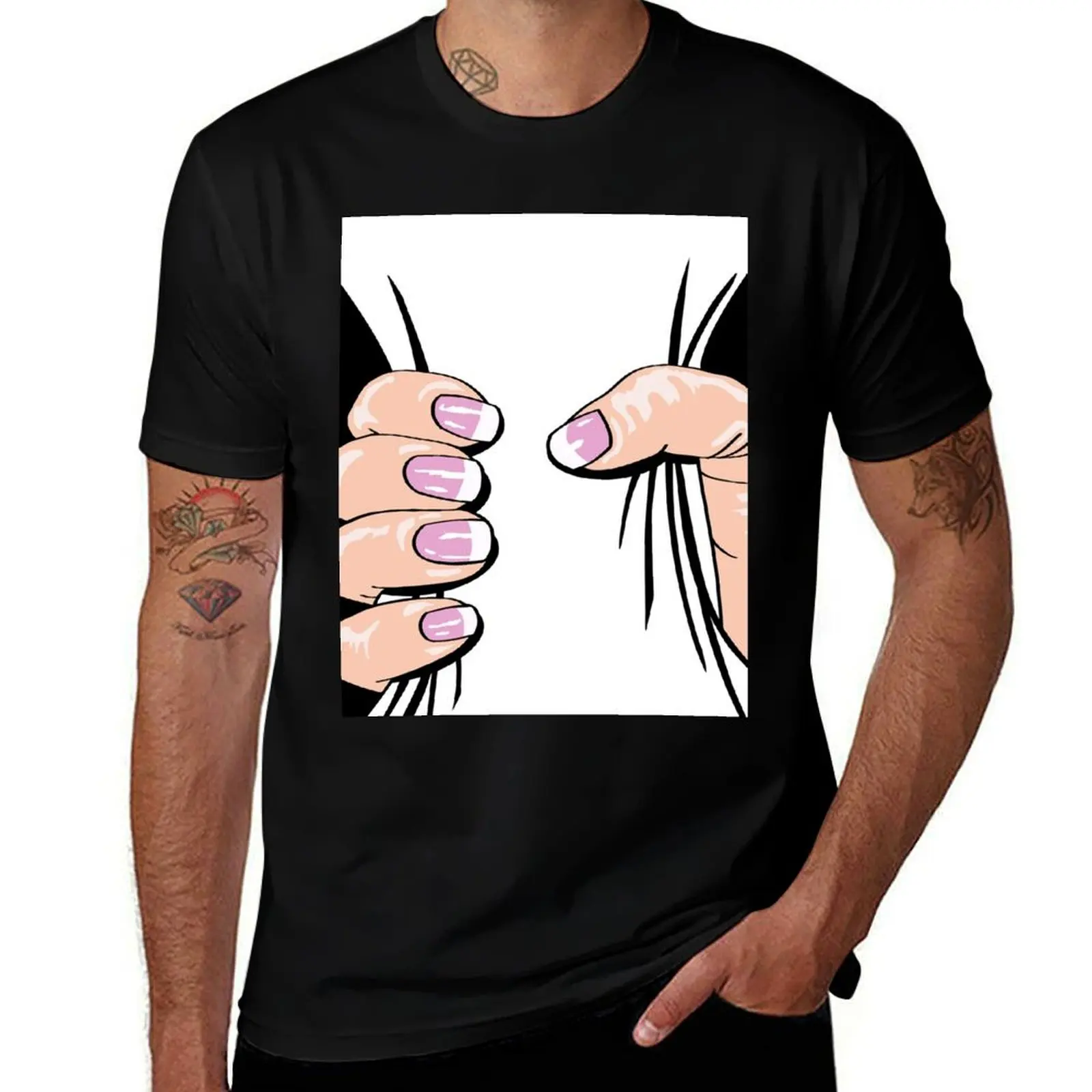 Big Hand Squeezing T-Shirt oversized t shirt tops rapper graphic tees mens white t shirts