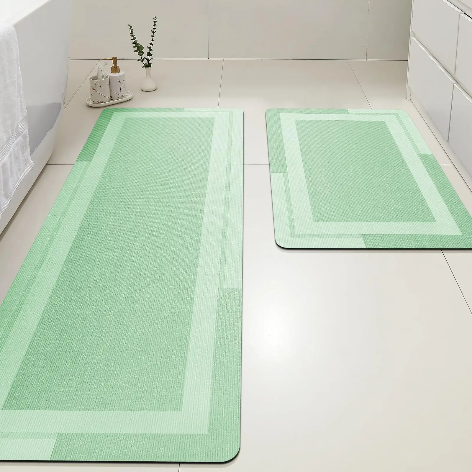 

VIKAMA 2PCS Bathroom Runner Rug with No Slip Rubber Backing Quick Dry Absorbent Bath Mat Machine Washable Floor Mats Home Decor