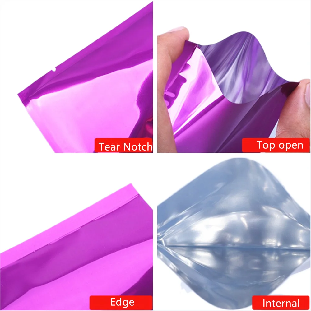 100pcs Colored Aluminum Foil Bags Heat Sealable - Food Grade Top Open Aluminizing Plastic Flat Pouch Powder Facial Mask Package