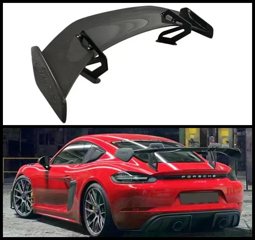 GT GT4 RS STYLE REAL CARBON FIBER REAR WING TRUNK LIP SPOILER FOR Porsche 981 718 918 987 Cayman Boxster 2013-up