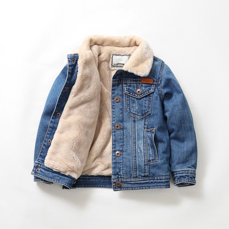 

2022 Jacket Boys Autumn Winter Cotton Thicken Jean Coat Children Turn-down Collar Clothes Warm Fashion Denim Jackets 4-10Y