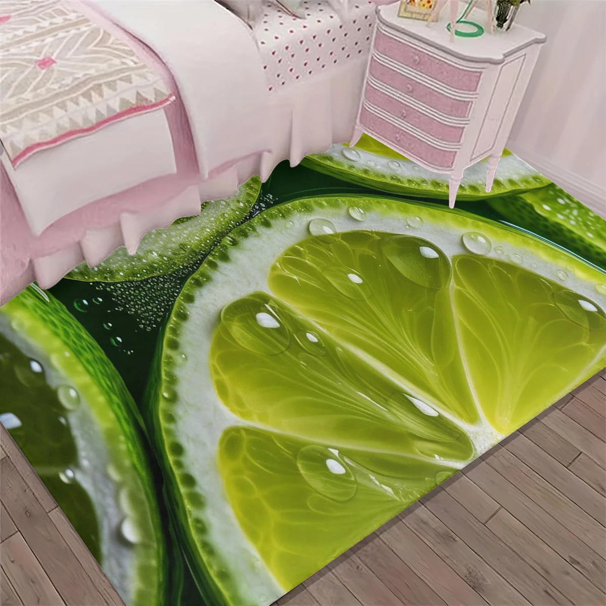 1Pc Summer Fresh Lime Fruit Floor Mat 3D Realistic Lemon Slice Bedroom Bedside Non-Slip Wear-Resistant Carpet Foot Mat