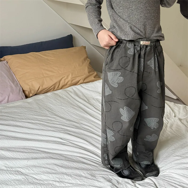 Children's Pants 2024 Autumn Clothes Girls Loose Print Pants Boys Cotton Casual Pants 1-7Year Toddler Kids Harem Trousers