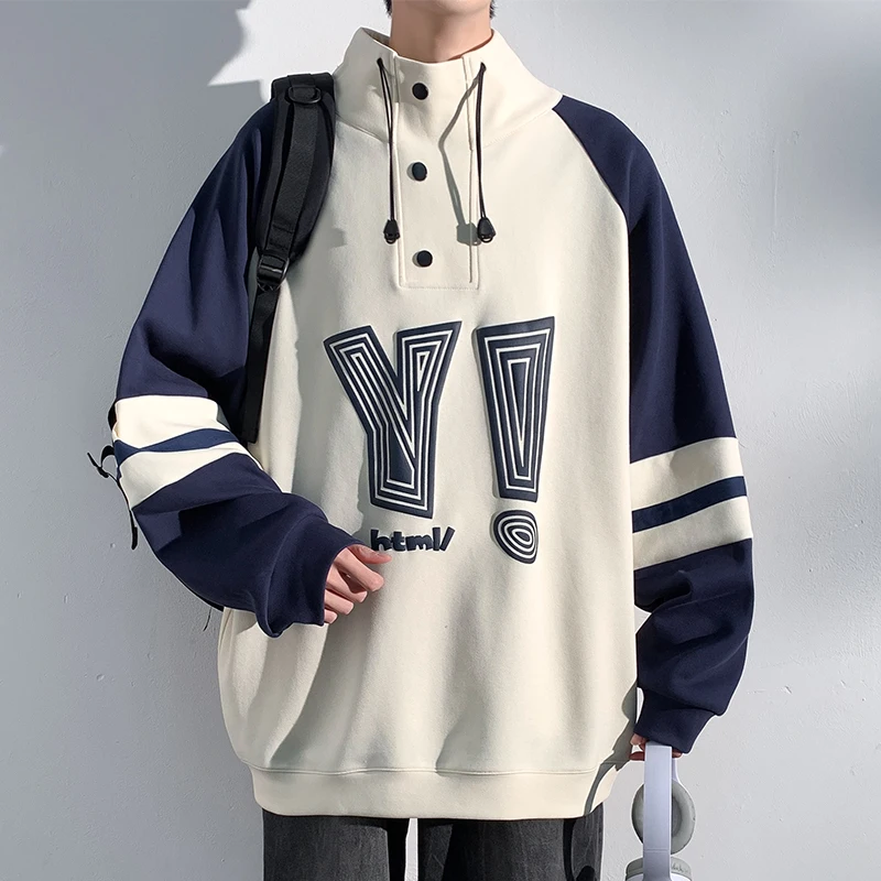 

Autumn Men Hooded Hoodies Sweatshirts Fashion Printed Korea Style Trendy High Streetwear Outerwear Clothing