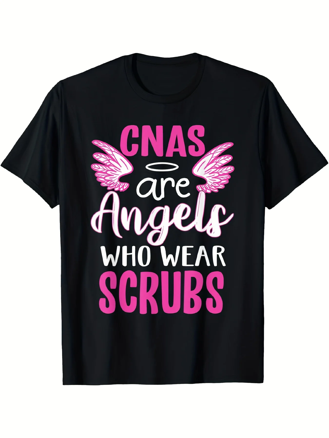 Cna Cnas Are Angelic T-Shirts in Medical Uniforms, Classic Style, Round Neck, Short Sleeves, Machine Washable, Suitable for Casual Sports Wear, Comfortable T-Shirt with Graphic Print, Suitable for All Seasons, Daily Wear and Outdoor Activities