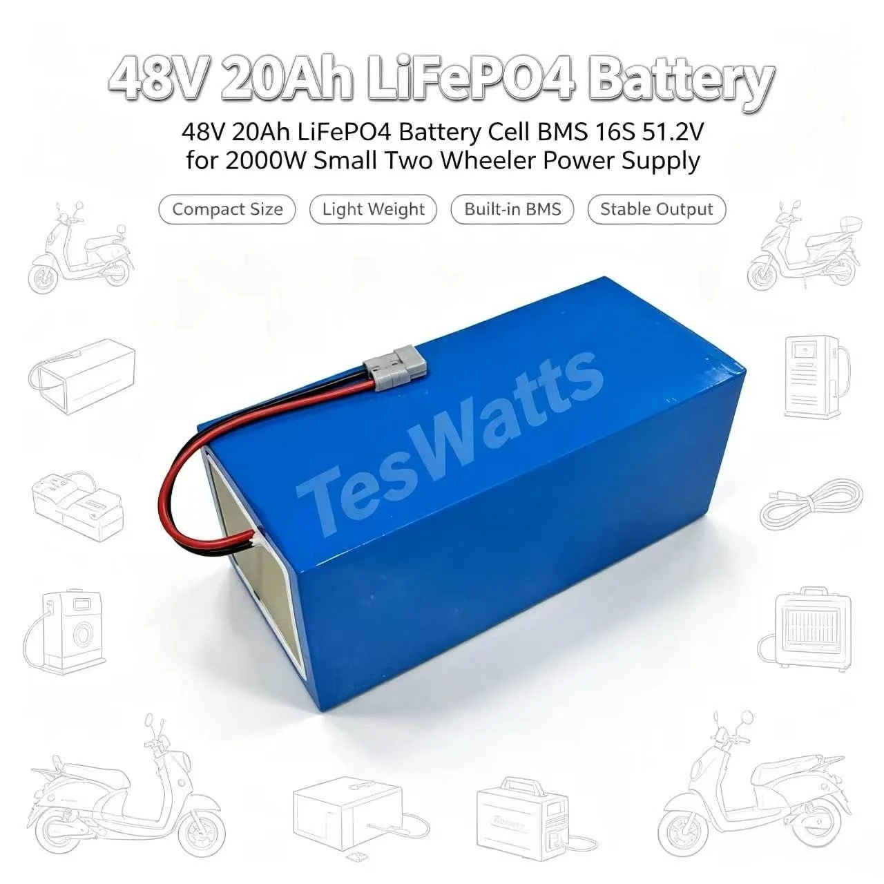 48v 20ah LiFePO4 Battery 48v 20ah LiFePO4 Battery Cell BMS 16s 51.2v for 2000w Small Two Wheeler Power Supply