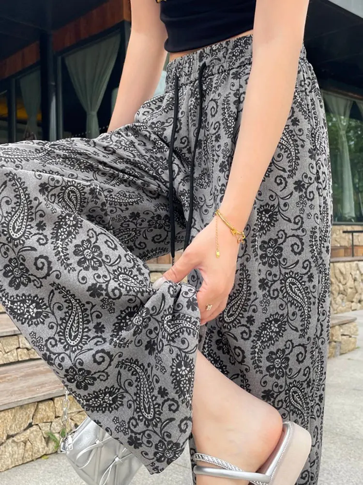 Pantaloni a vita alta in seta di ghiaccio a gamba dritta Pantaloni estivi da donna versione sottile drappeggiati pantaloni casual coreani a gamba larga