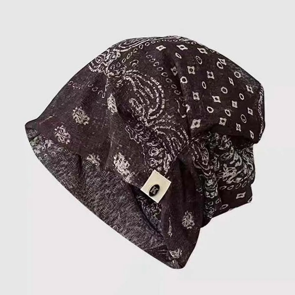 Vintage Paisley Beanie Versatile Style Retro Print Polka Dot Cap Soft Touching Thin Fabric Face Framing Bonnet Shopping Trips