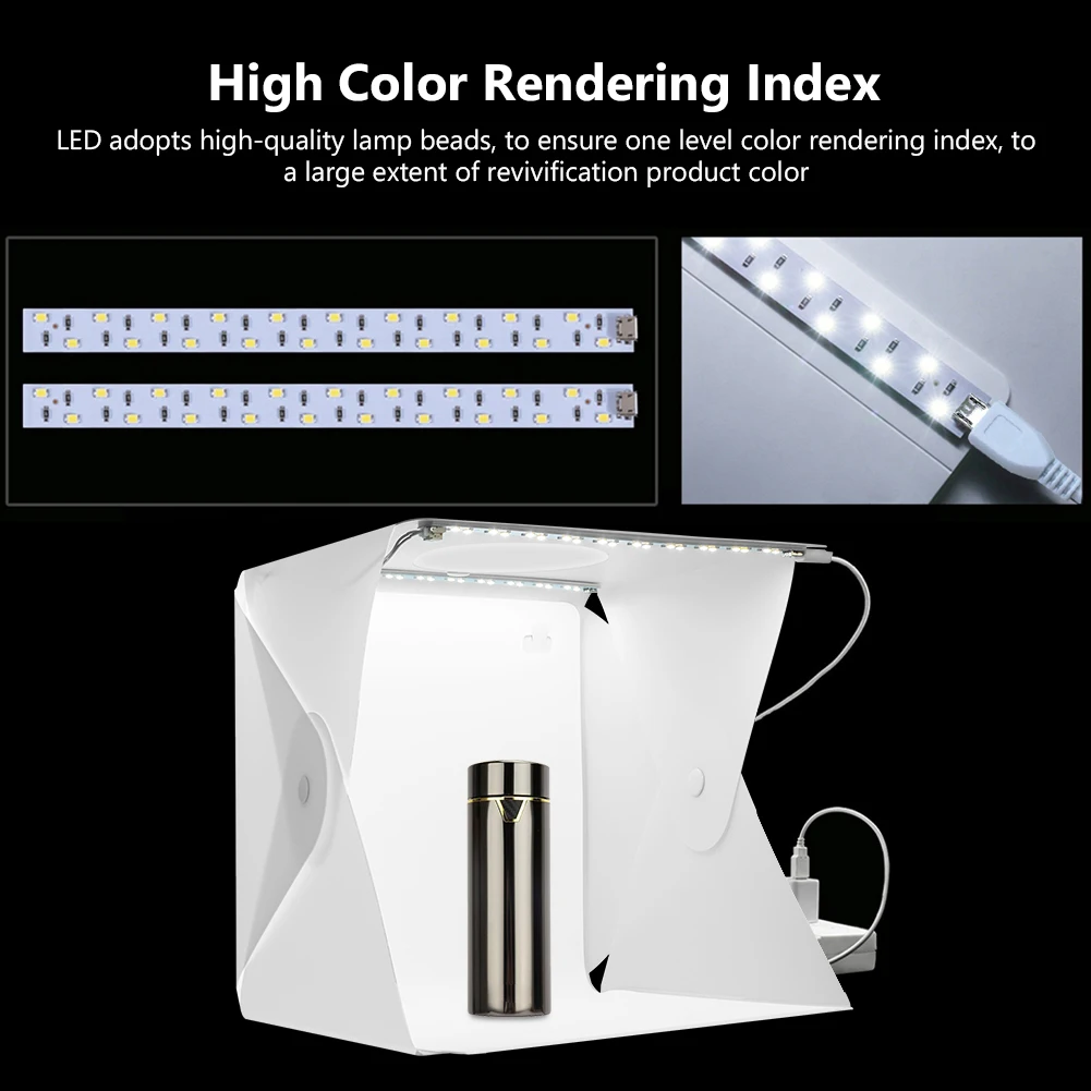Mini Folding Studio Diffuse Soft Lightbox 24.5x22x22cm With Double LED Light 6 Color Photography Background Photo Studio Box gallery 3