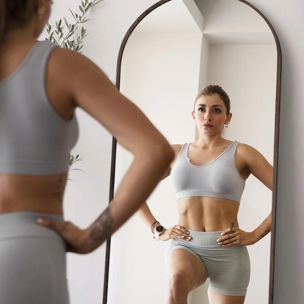 Freestanding Full-Length Aluminum Framed Floor Mirror in Grayish Driftwood Style for Complete Body Reflection