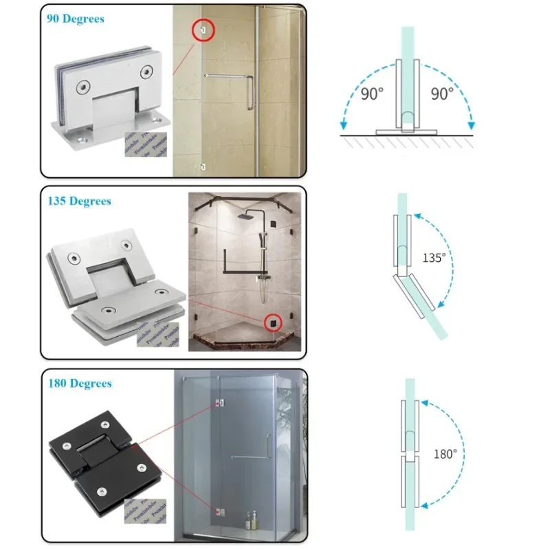 2Pcs 304 Stainless Steel Shower Enclosure Cubicle Glass Door Hinge 90 135 180 Degrees Gold Matte Black Mirror Brush Red Bronze