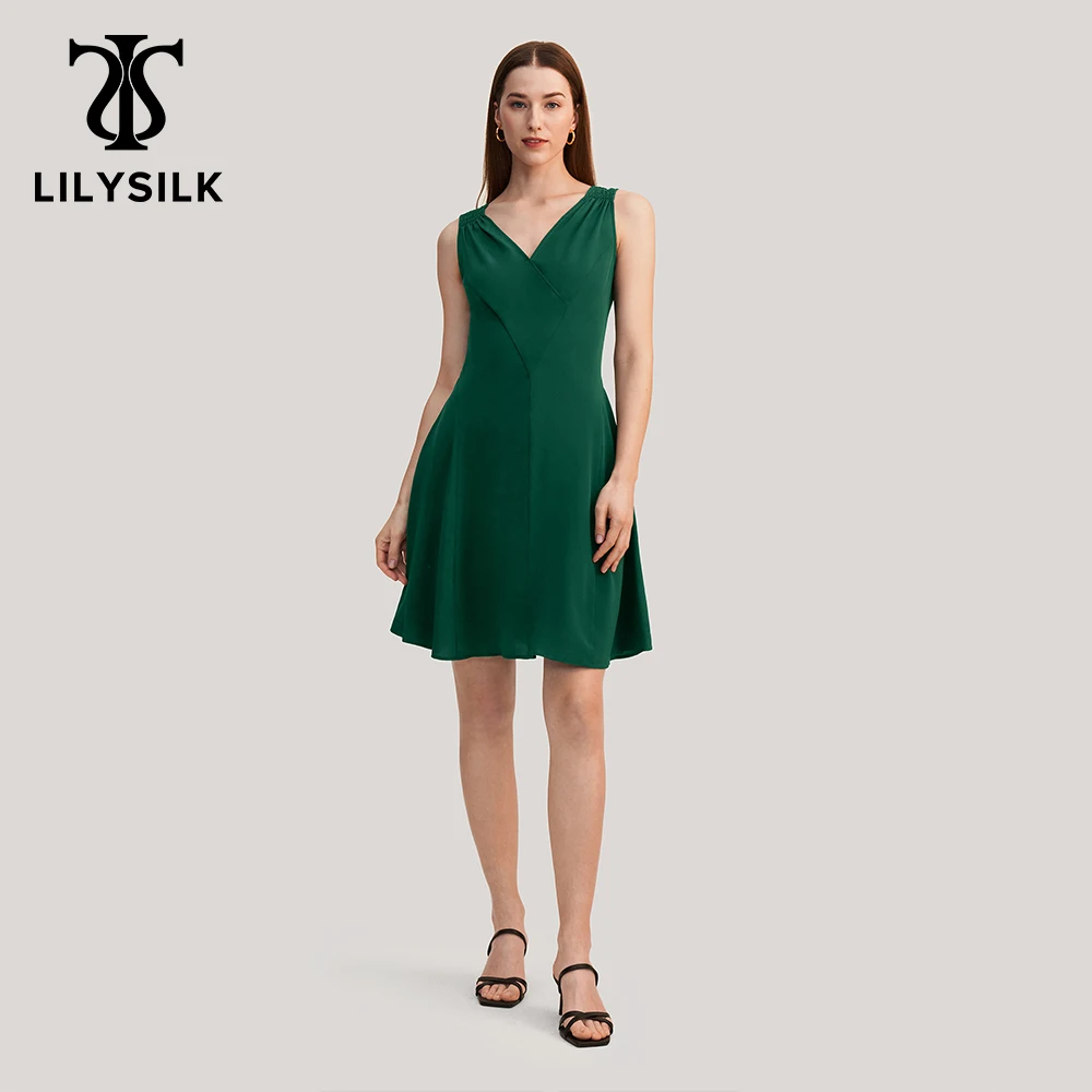 

LILYSILK 18MM Silk Dress With Smocking Shoulder Unique Cutting Women NEW Free Shipping