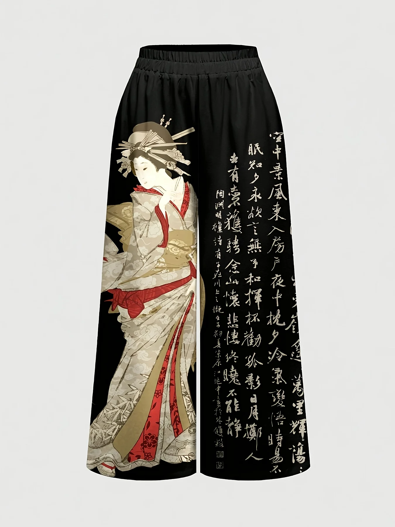 Women Vintage Ukiyo-e Art Print Wide Leg Pants Tiger Geisha Pattern Casual Street Trousers