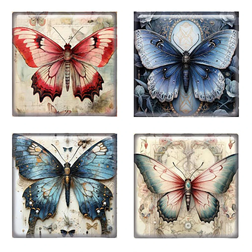 Random Mixed Round/Oval/Square Flower Retro Butterflies Photo Glass Cabochon Flatback Demo Cameo For Diy Jewelry Making