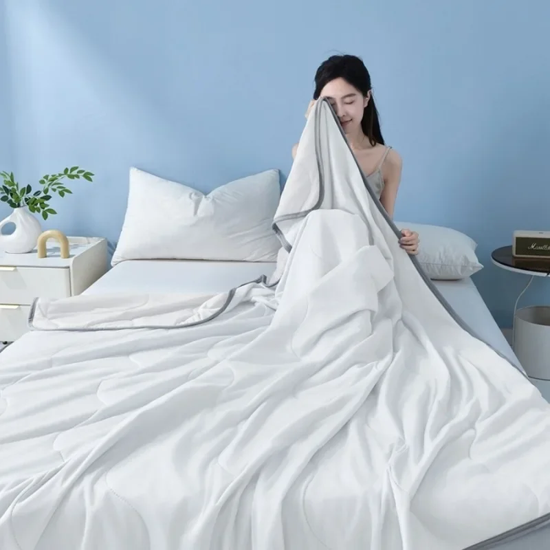 Solid color simple cool silk summer cool quilt single double air conditioner quilt summer air conditioner thin quilt
