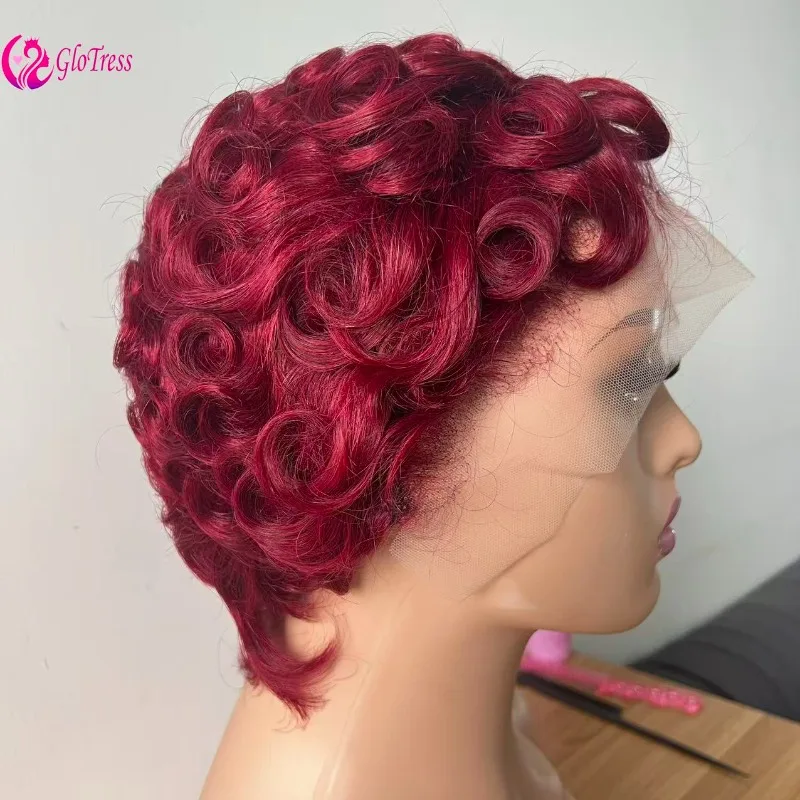 

99J Вьющиеся человеческие волосы 13x4 Кружевные фронтальные парики для женщин с челкой 6 дюймов Бразильские Remy Предварительно выщипанные натуральные волосы Полные парики