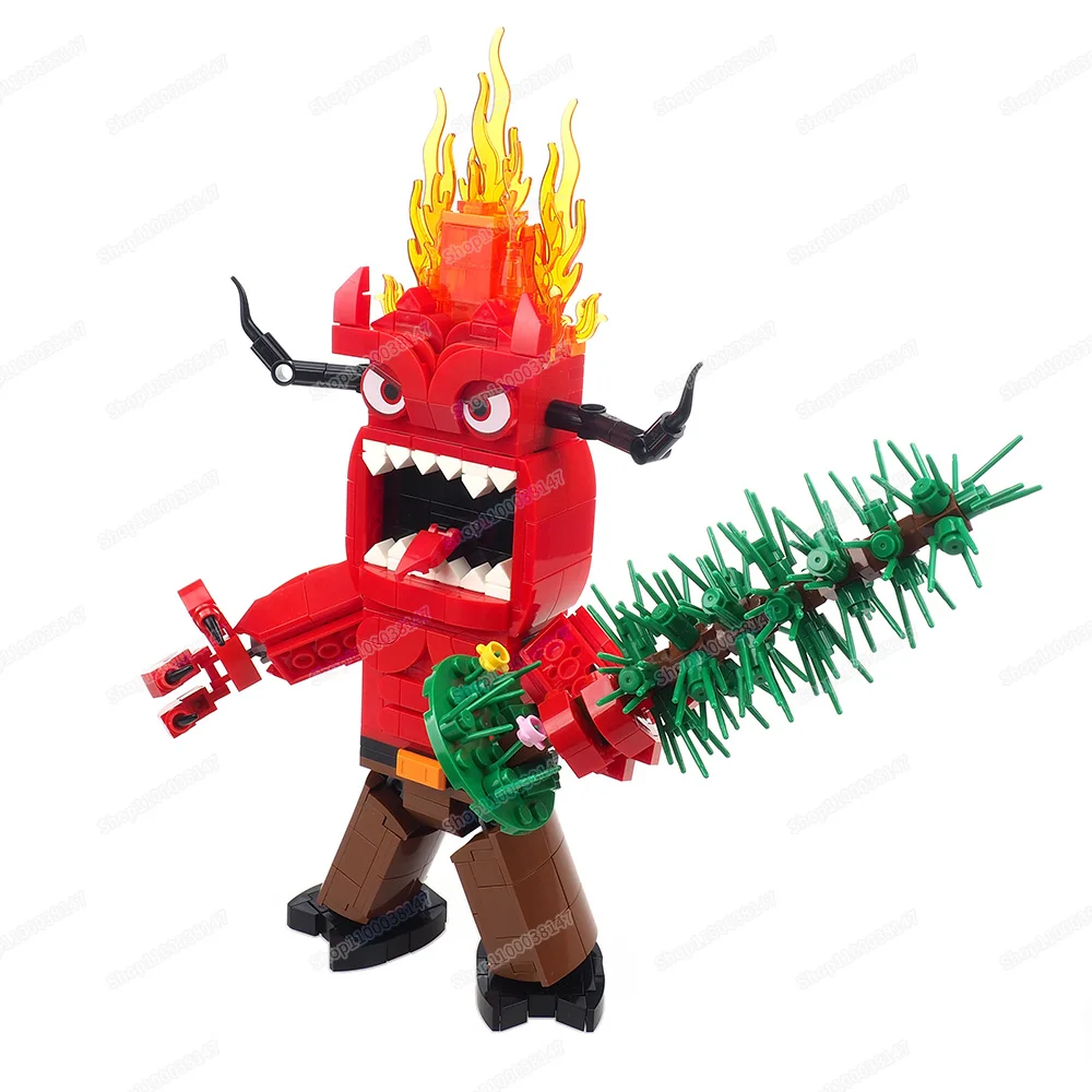 Fire red Angry Horns Monster Building Block Assembly MOC Emotions Figures Fantasy Models Scenes Adventure Children Gift Boy Toys