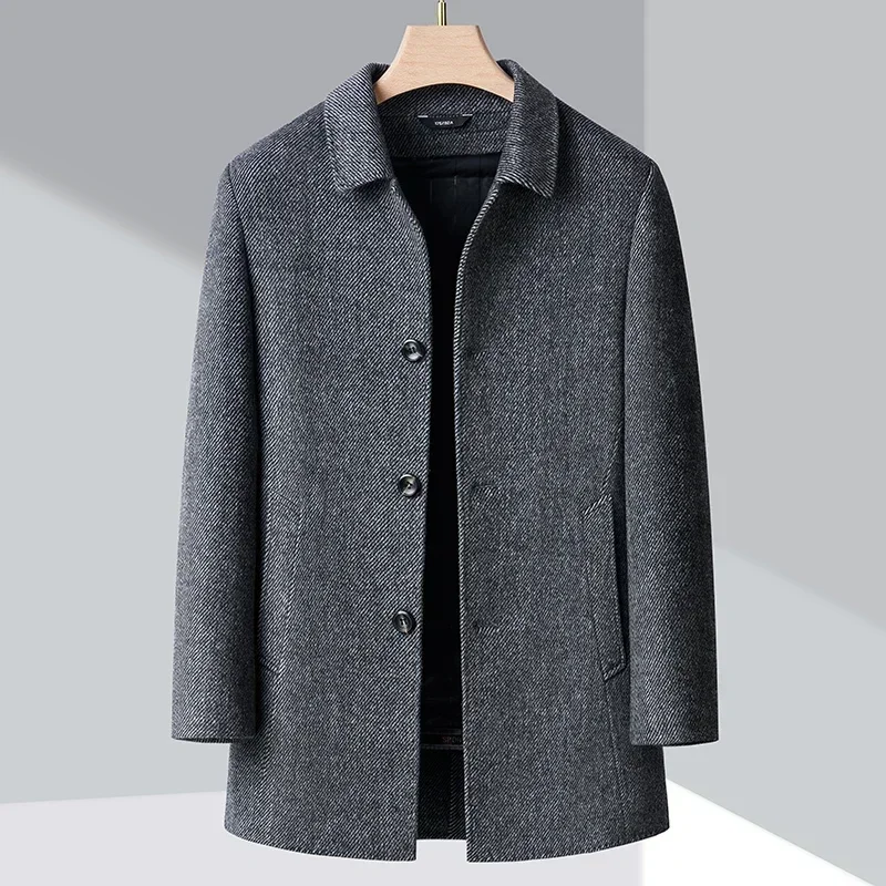 

Double-faced wool coat men's cashmere jacket with detachable goose down lining light casual clothing tops