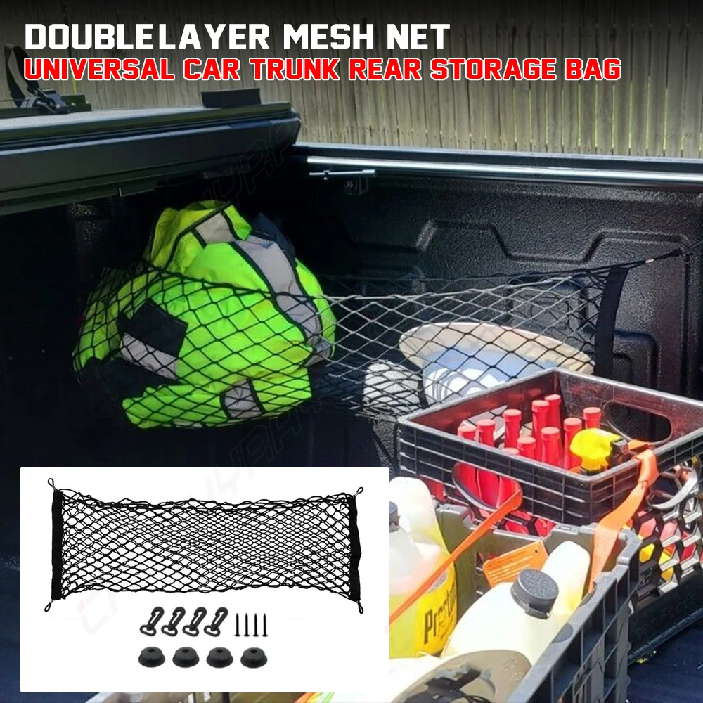 

XWQHJW Car Back Rear Organizer Net Seat Elastic String Magic Sticker Universal Storage Pocket Bag Auto Car Trunk Organizer