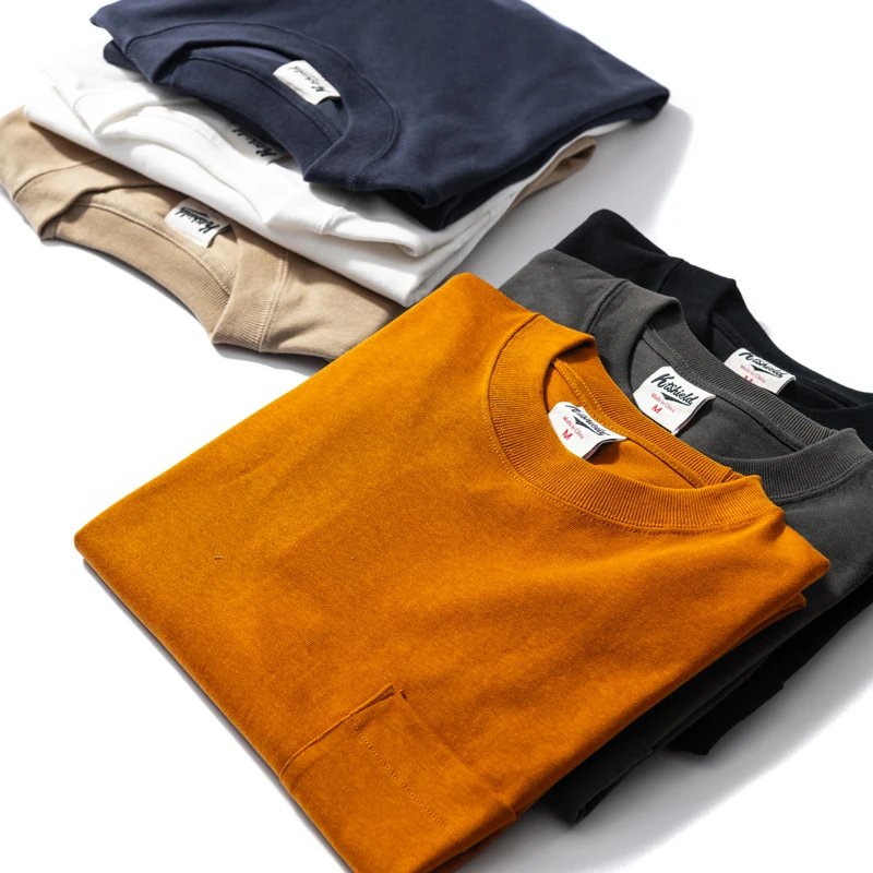 Heavyweight 310G 20S Double Thread Long Sleeve Pocket T-Shirt Hoodie Men's Pure Color Fashion Versatile Autumn Winter Streetwear