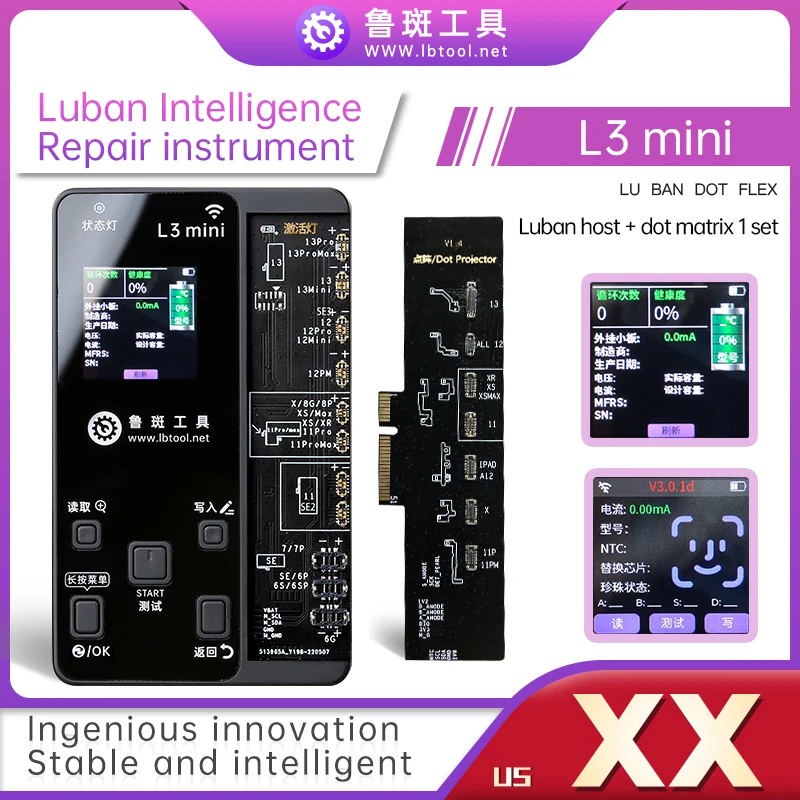 Luban L3-Mini Dot Matrix Battery Recovery Tester for iPhone X-13 Face ID Repair 6-13Pro Max Battery Health Warning Removal Use