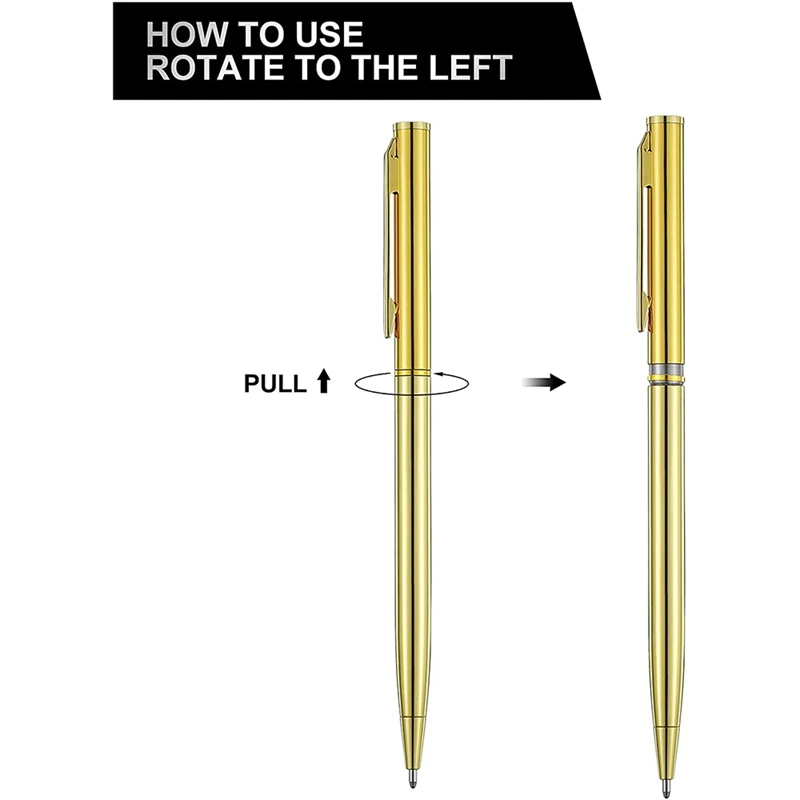12 buah pulpen metalik pena pulpen ramping warna emas pena pulpen tinta hitam logam untuk kantor bisnis siswa guru